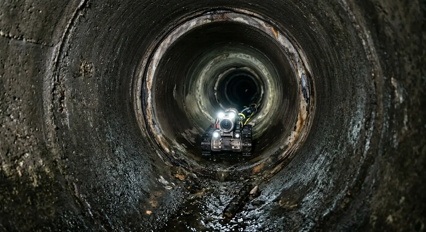 Robotic sewer camera inspecting pipe interior for Sewer Line Repair in East Hanover